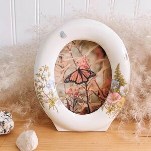 Vintage Cottage Core Floral, Butterfly Ceramic Picture Frame